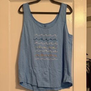 LOFT Light Blue Wave Embroidered Tank Top